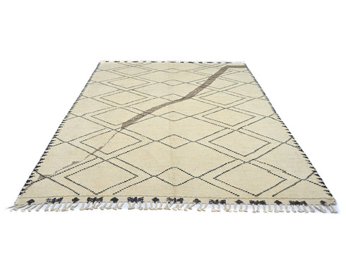8x11 Moroccan Beige Hand Woven Wool Area Rug